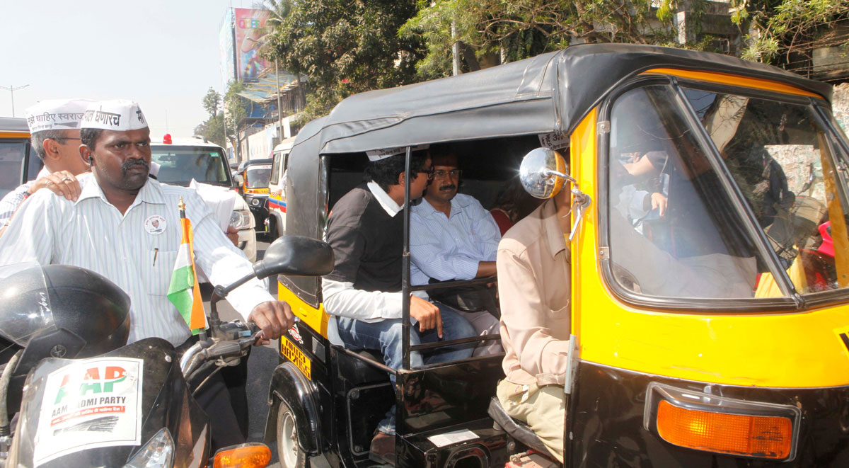"Aam Aadmi Party " Leader & Ex.Chief Minister of Delhi Arvind Kejriwal travelled by Rickshaw in Mumbai.