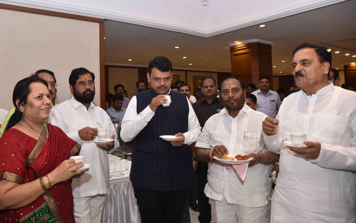 Chief Minister Devendra Fadnavis arranged Tea Party at Sahyadri Guest House Day Before Budget Session in Mumbai.