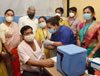 Mumbai Mayor Kishoritai Pednekar &  BMC Opposition Leader Ravi Raja during Covid-19 Vaccination Center at Sion.