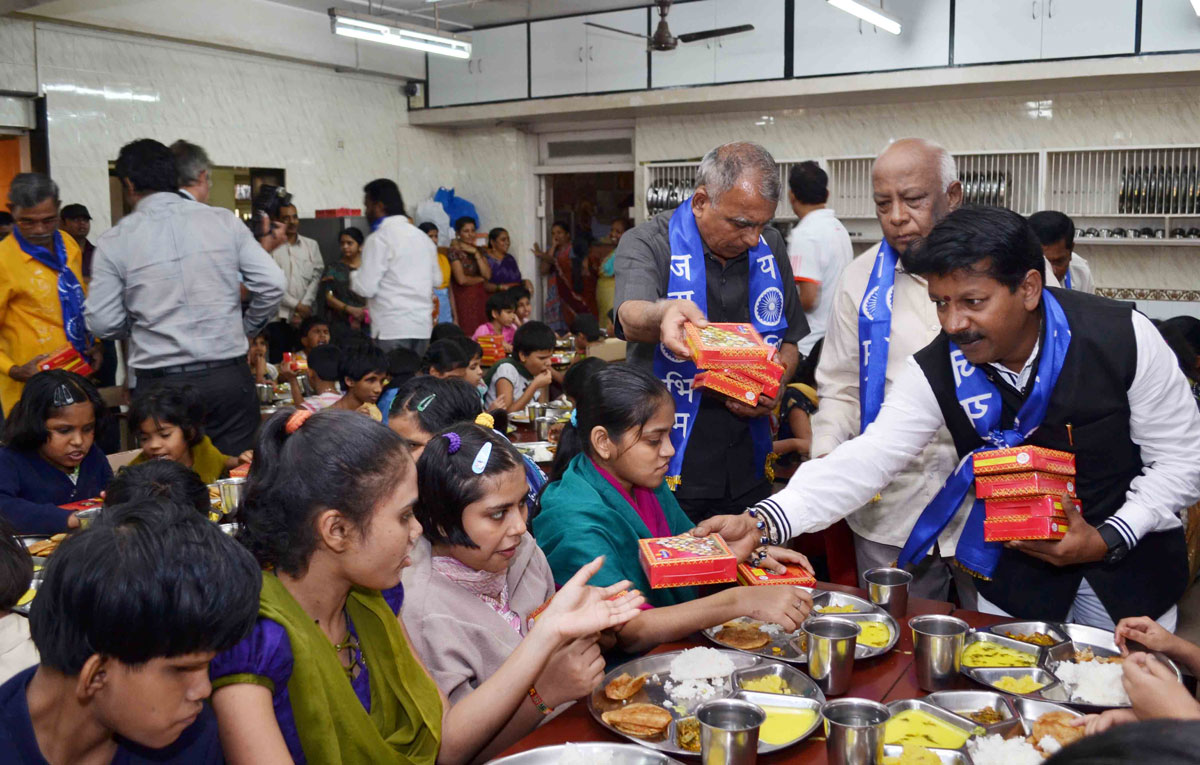 RPI Leader Ramdas Athawale birthday celebrated by RPI Party workers with Blind School Childrens