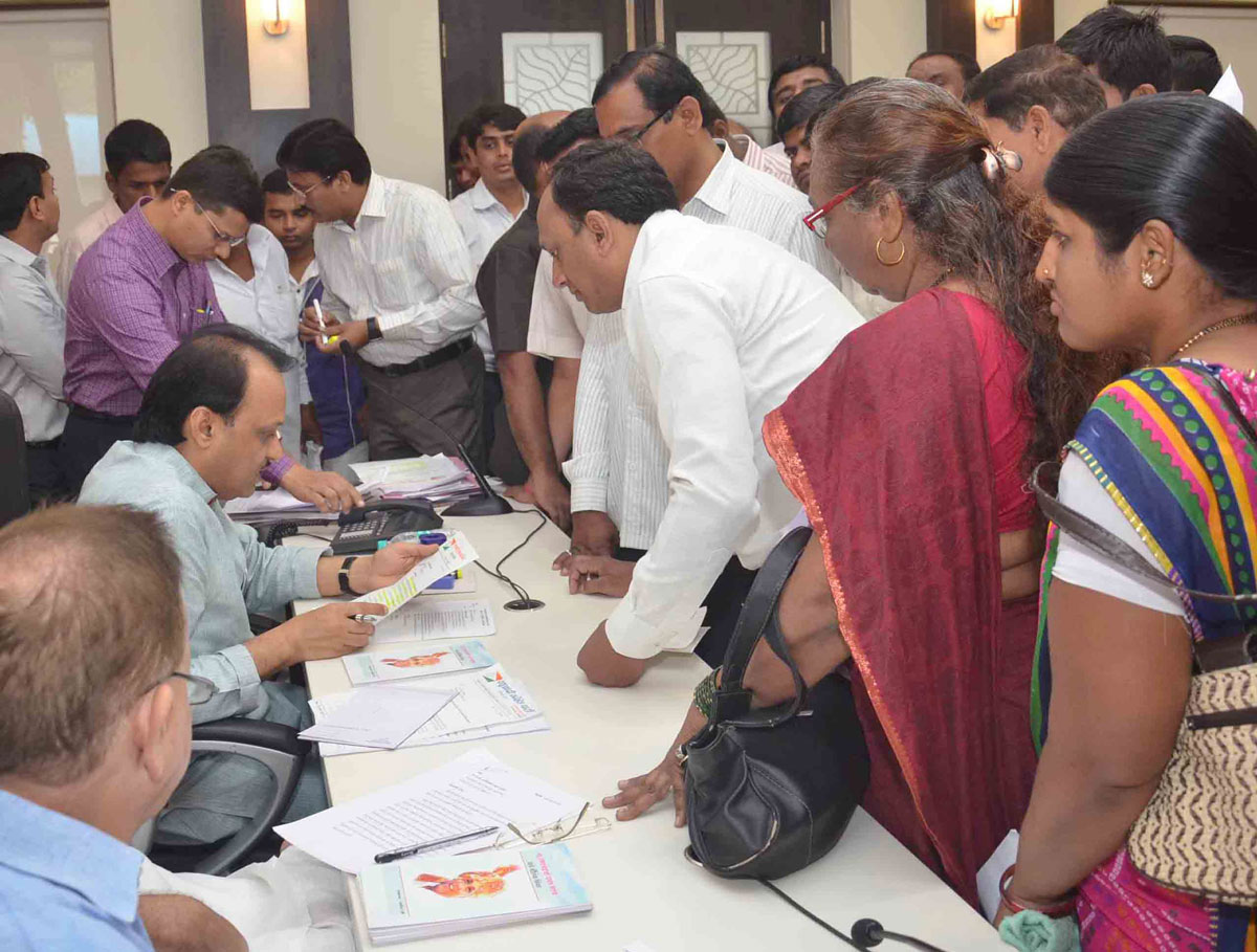 Dy Chief Minister Ajit Pawar & NCP State Working President Jitendra Awhad During Janta Darbar at NCP Bhavan.