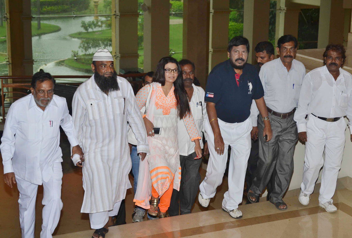 Cine Star & Leader Rakhi Sawant meets RPI Leader & MP Ramdas Athawale at J.W.Marriot.