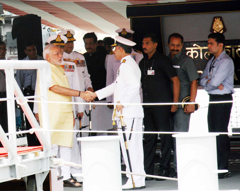 The Hon'ble Prime Minister of India Narendra Modi Commissions INS Kolkata at Naval Dockyard Mumbai.