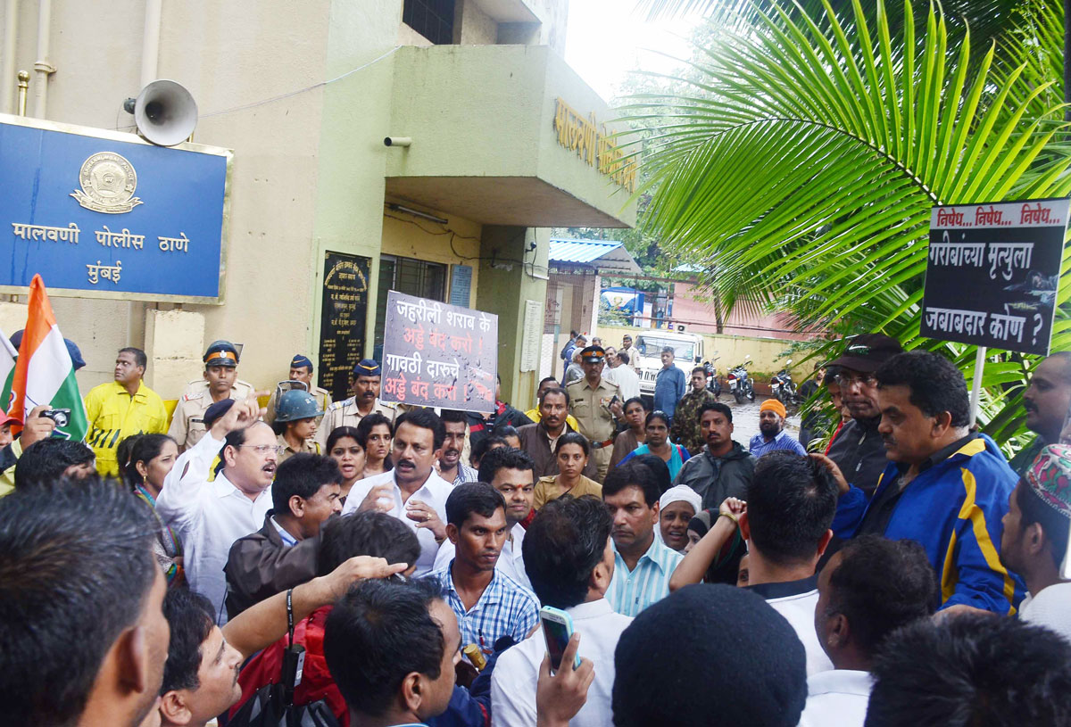 Mumbai Congress President Sanjay Nirupam at Malwani Police Station.