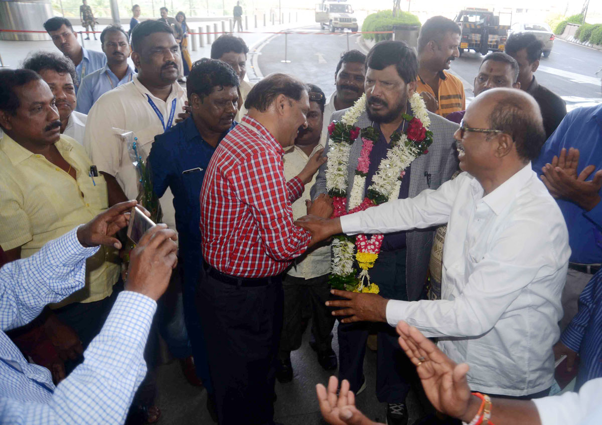 RPI Leader MP Ramdas Athawale at T2 Terminal for England Tour.