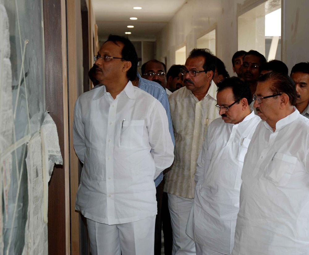 EX.CHIEF MINISTER AJIT PAWAR & NCP PRADESH PRESIDENT MADHUKARRAO PICHAD AT NCP BHAVAN NARIMAN POINT.