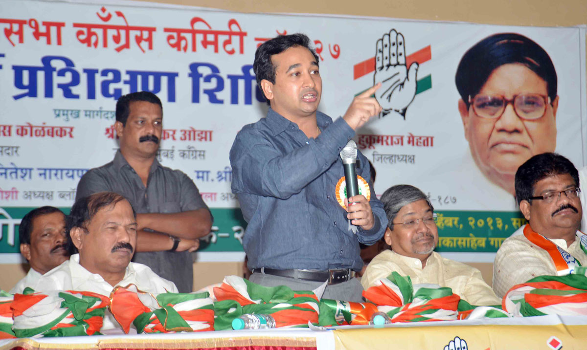 Youth Congress leader Nitesh Narayanrao Rane during Congress member's training shibir at Tilak bhavan Dadar.