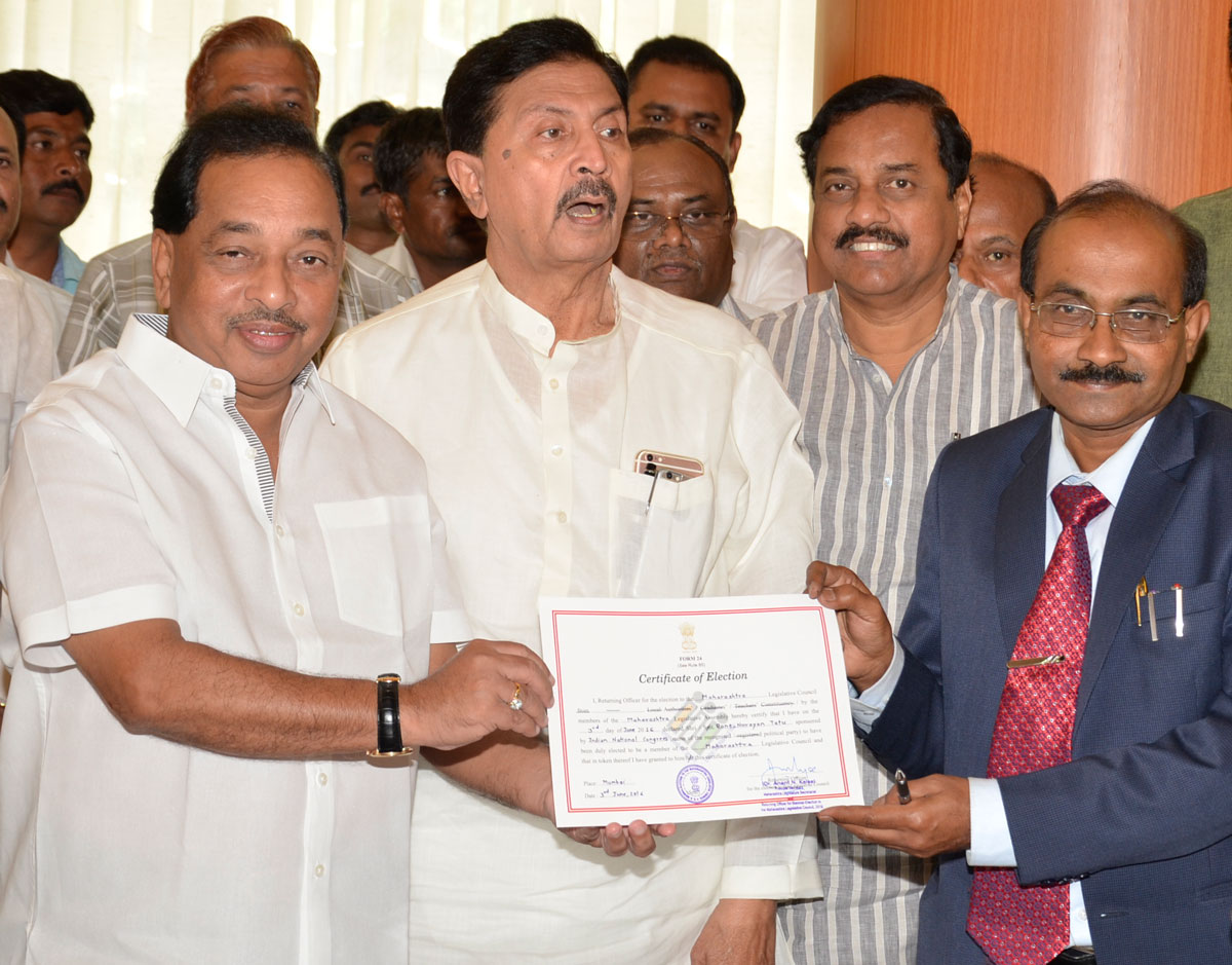 Congress & NCP Vidhan Parishad Election Unopposed Elected Candidates Narayanrao Rane, Ramraje Nimbalkar & Dhananjay Munde.