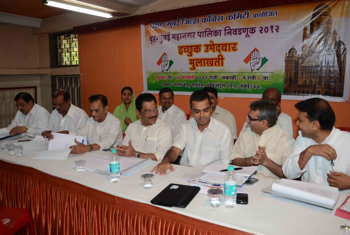 SOUTH MUMBAI CONGRESS PARTY CANDIDATE INTERVIEW ON OCCASION UNION MINSITER OF STATE MILIND DEORA, MINISTER SURESH SHETTY,MLA AMIN PATEL,MLA MADHU CHAVAN AT TARDEO.