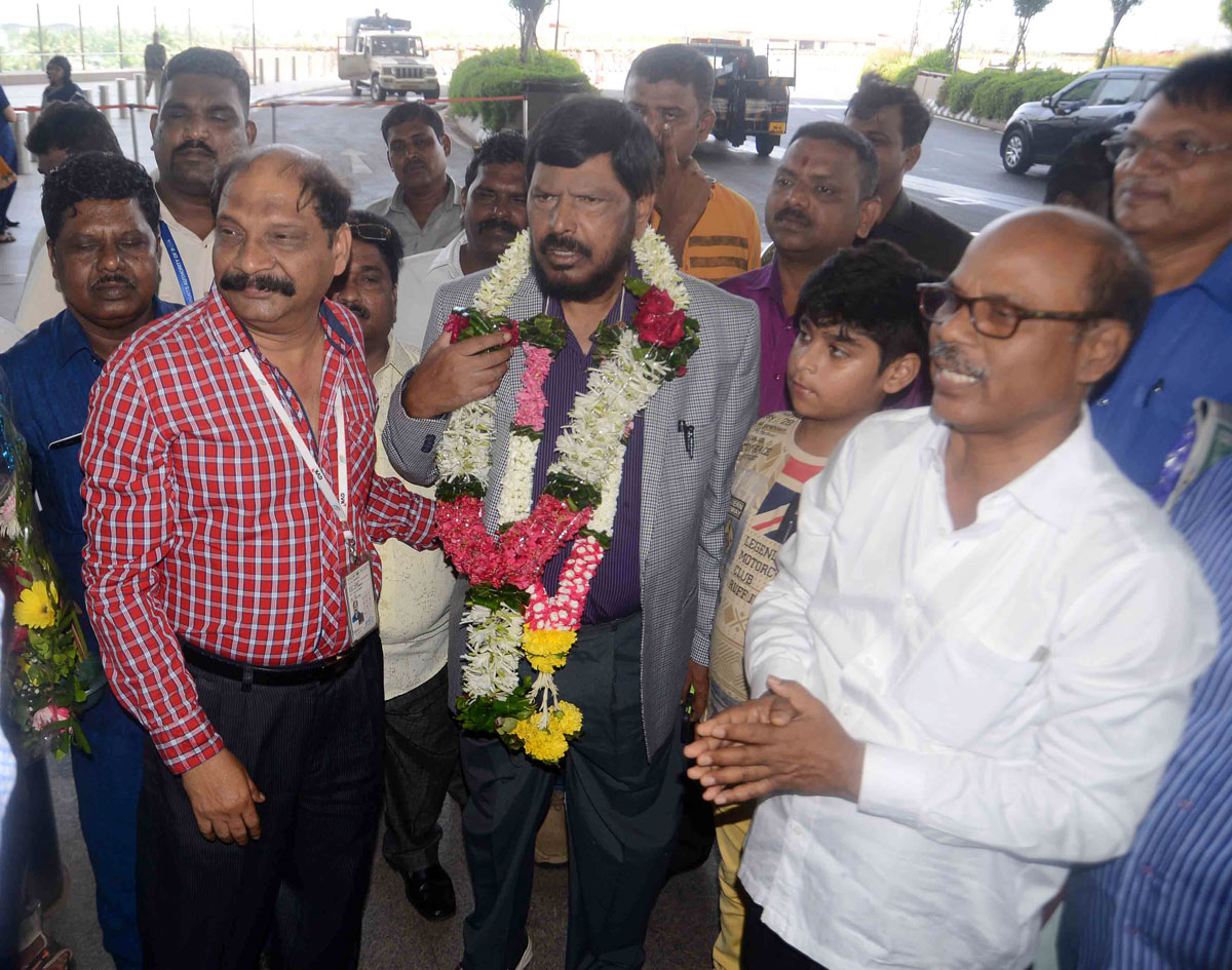RPI Leader MP Ramdas Athawale at T2 Terminal for England Tour.