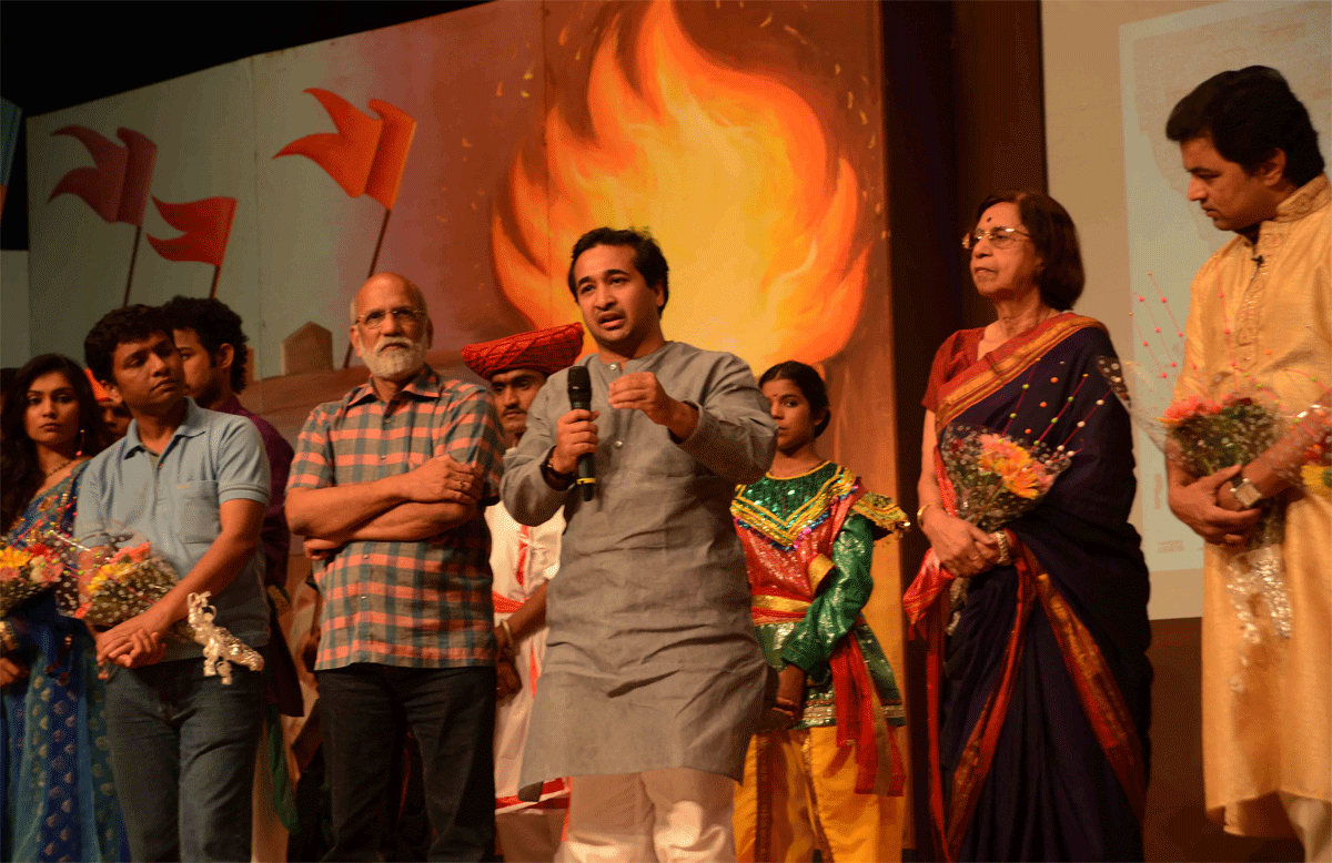 MAHARASHTRA KALA NIDHI & SWABHIMAAN SANGHATANA PRESIDENT NITESH NARAYANRAO RANE DURING NATYASAMPADA'S 50th PLAY "ZHALACH PAHIJE" A MARATHI DRAMA AT SHANMUKHANANDA HALL SION.
