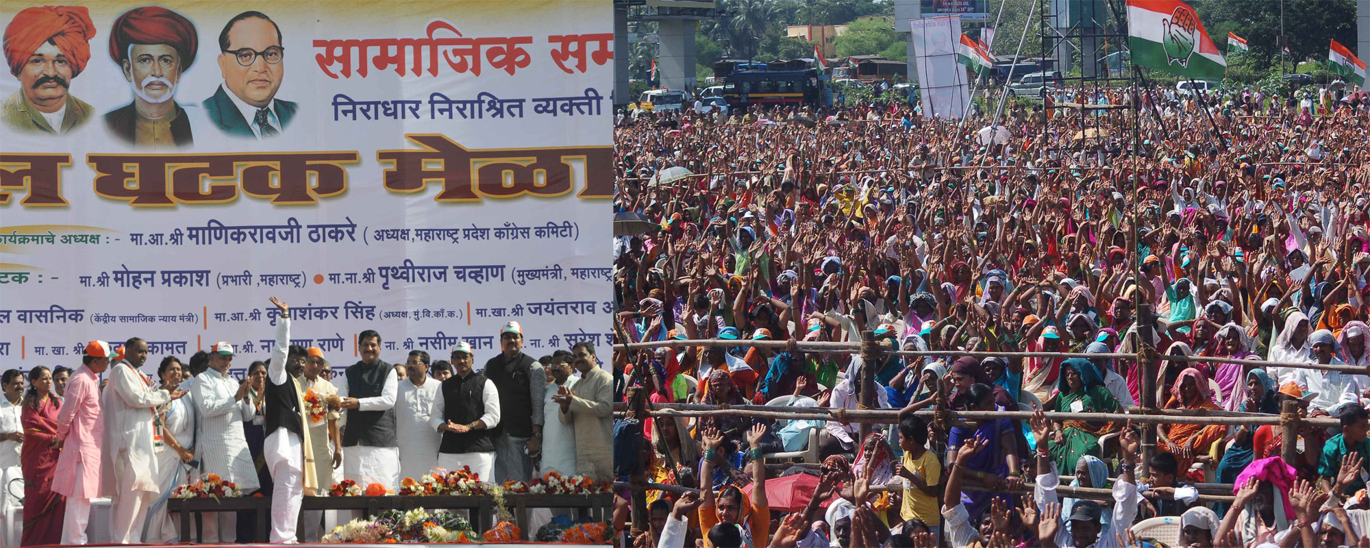 CHIEF MINISTER PRITHVIRAJ CHAVAN ,MPCC OBSERVER MOHAN PRAKASH ,MRCC PRESIDENT KRIPASHANKAR SINGH AT CHUNA BHATTI DURBAL GHATAK MELAVA.