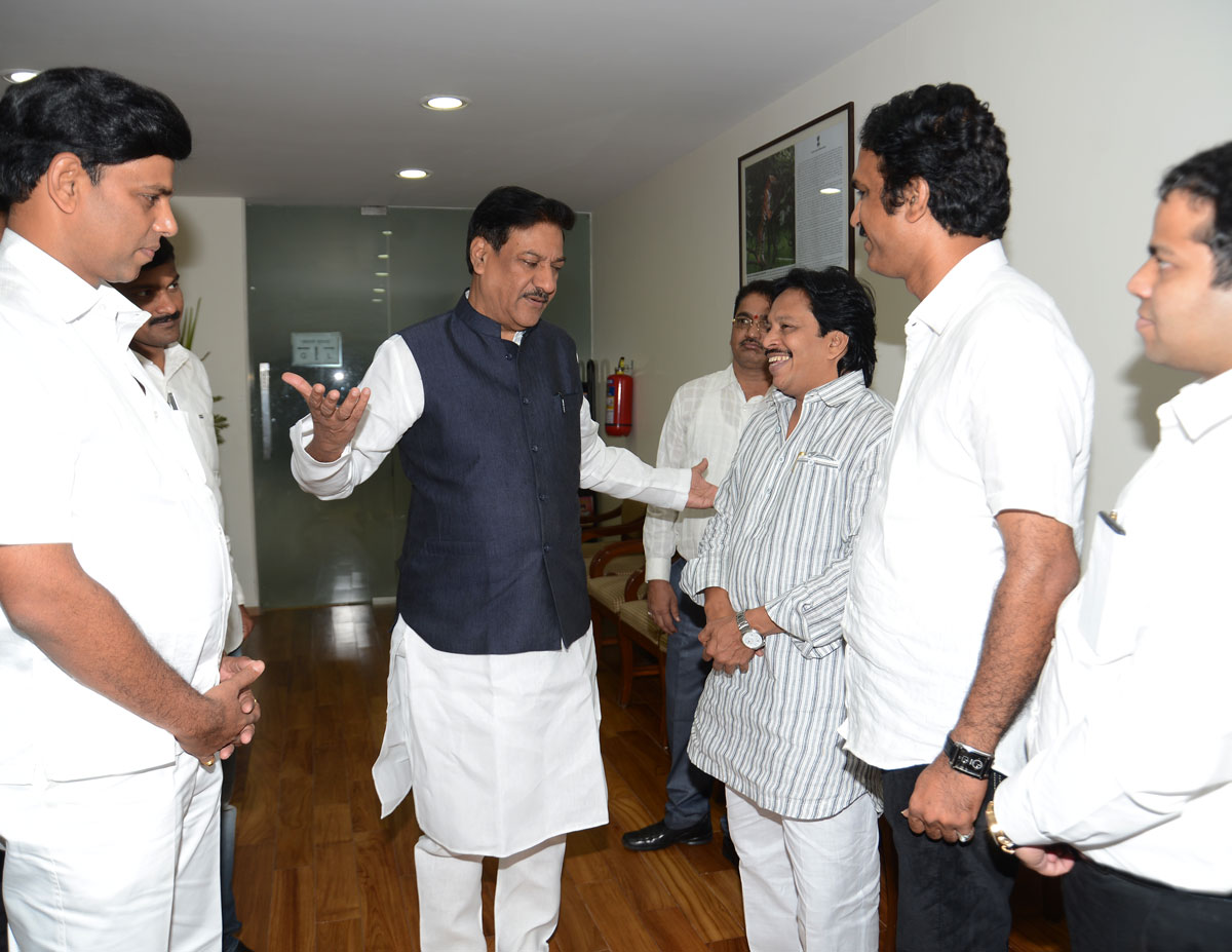 Kokan Congress Leader Sandesh Parker meets Chief Minister Prithviraj Chavan at Varsha Bunglow.