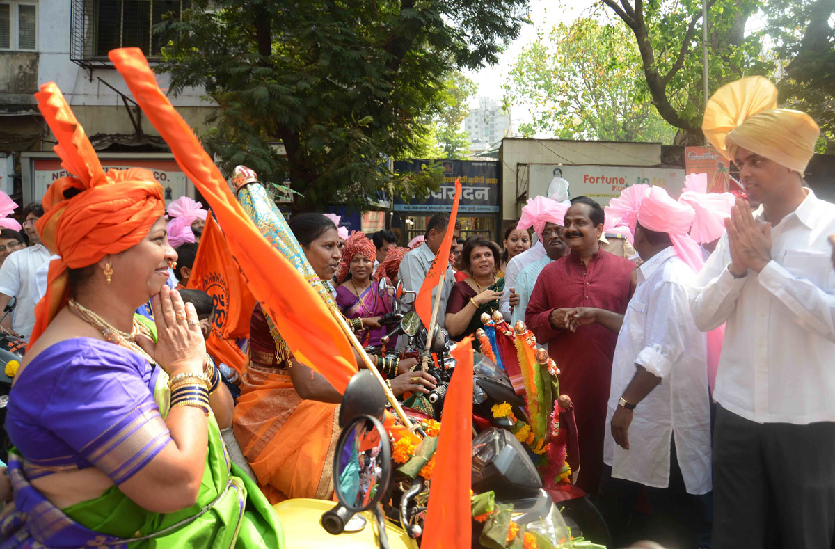 Congress-NCP South Mumbai MP.Candidate Milind Deora During Gudi Padva Festival at Girgaon.
