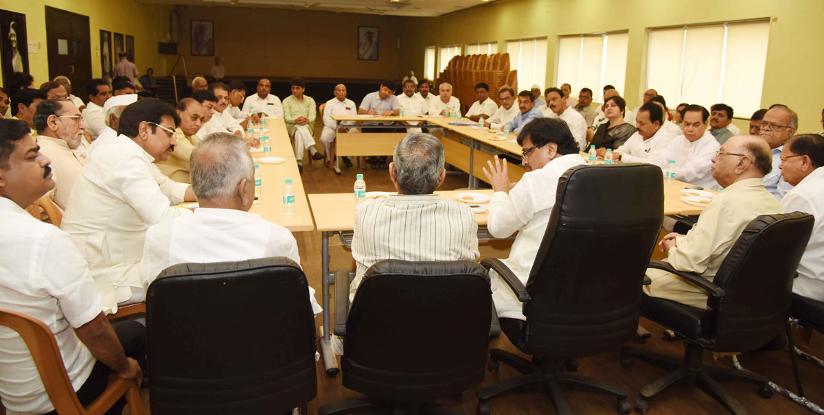 MPCC President MP Ashokrao Chavan during Meeting at Tilak Bhavan.