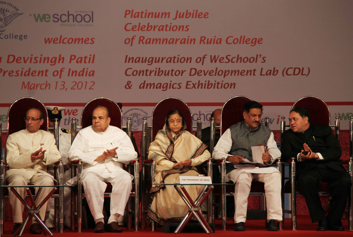 RUIA COLLEGE PROGRAMME IN PRESENCE PRESIDENT OF INDIA PRATIBHA DEVISINGH PATIL, GOVERNOR K. SHANKARNARAYANAN & CHIEF MINISTER PRITHVIRAJ CHAVAN AT MATUNGA.