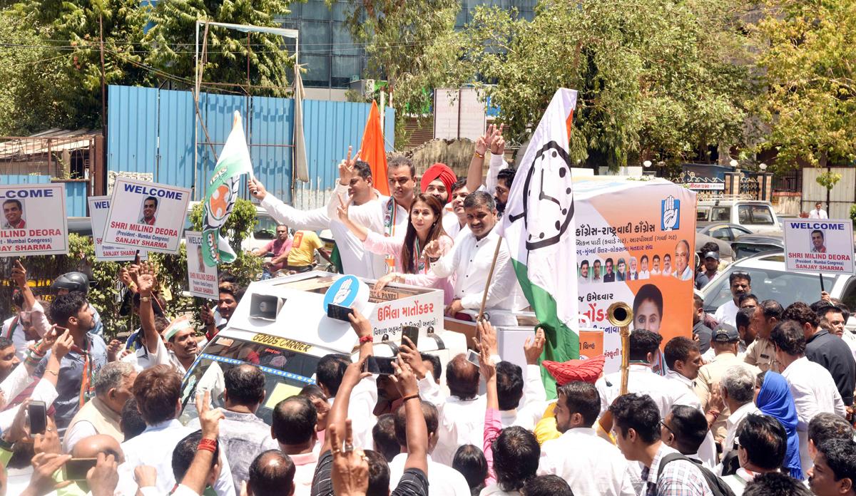 MRCC President Milind Deora During Mumbai North Lok Sabha Congress Party Candidate Urmila Matondkar Election Campaign at Borivali.