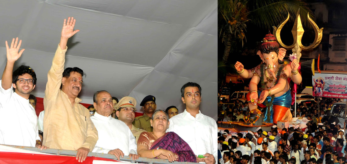 GOVERNOR K.SANKARNARAYANAN , CHIEF MINISTER PRITHVIRAJ CHAVAN & UNION MINISTER FOR STATE MILIND DEORA AT GIRGAON CHOWPATY ON OCCASION OF GANPATI VISHARJAN.