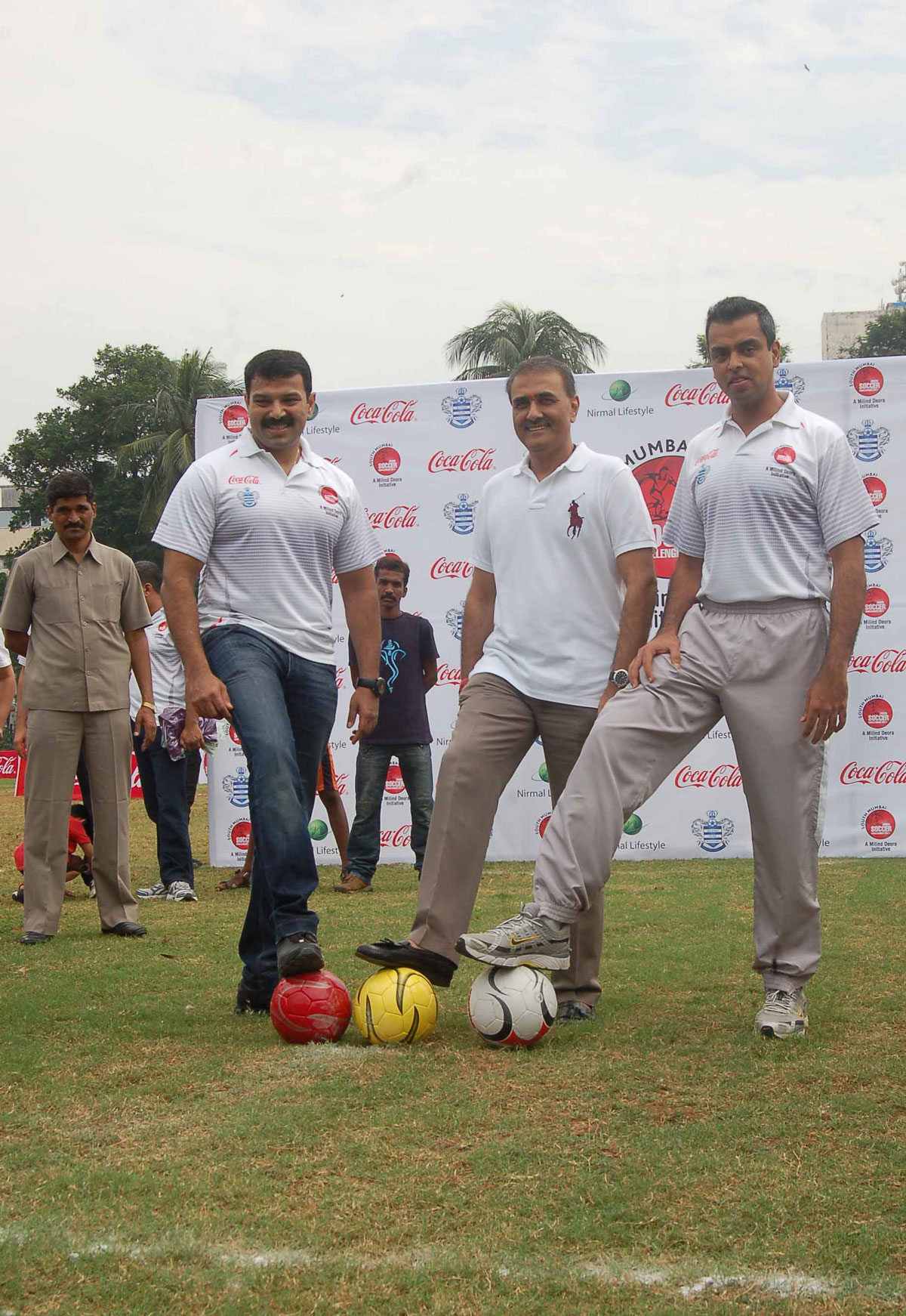 UNION MINISTER PRAFUL PATEL & UNION STATE MINISTER MILIND DEORA KICK OFF AND INGURATE MILIND DEORA SOUTH MUMBAI JUNIOR SOCCER CHAMPIONSHIP FOOTBALL AT UNIVERSITY STADIUM CHURCHGATE.