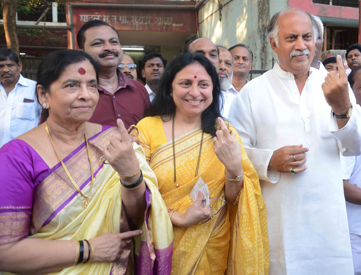 MP.Candidate Shri Gurudas Kamat at Voting centre in Chembur.