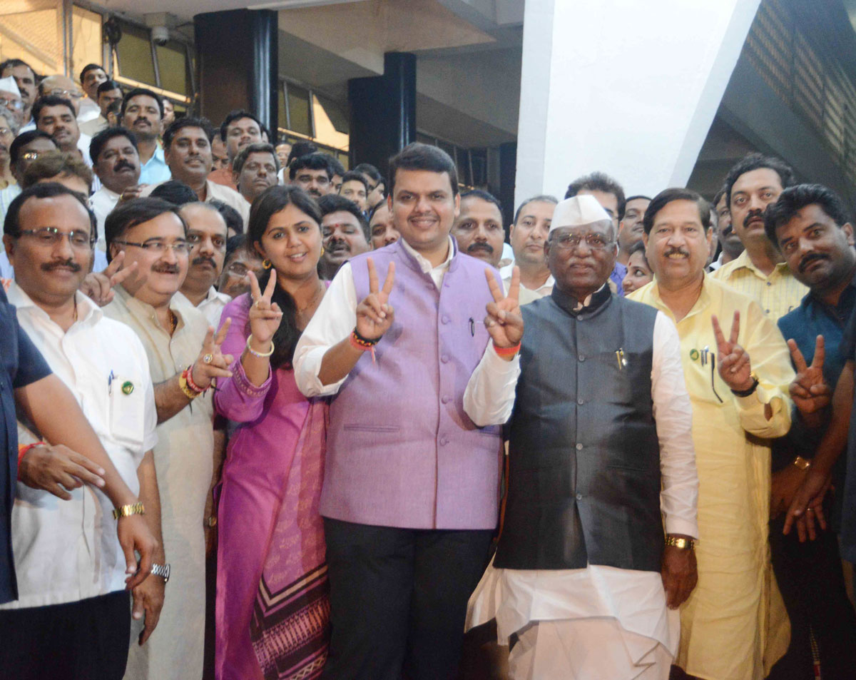 Chief Minister Devendra Phadnavis with Team at Vidhan Bhavan after End of the Session.