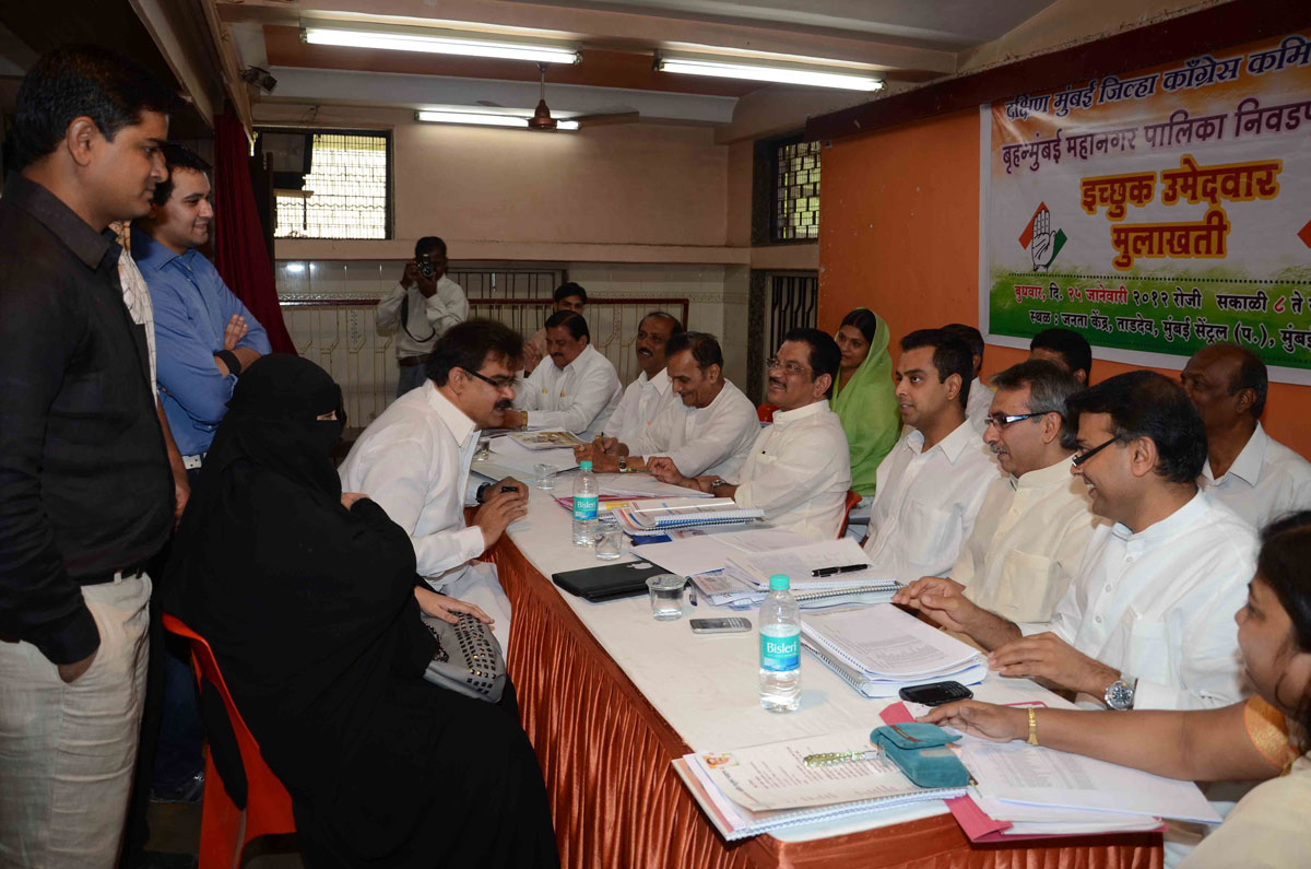 SOUTH MUMBAI CONGRESS PARTY CANDIDATE INTERVIEW ON OCCASION UNION MINSITER OF STATE MILIND DEORA, MINISTER SURESH SHETTY,MLA AMIN PATEL,MLA MADHU CHAVAN AT TARDEO.