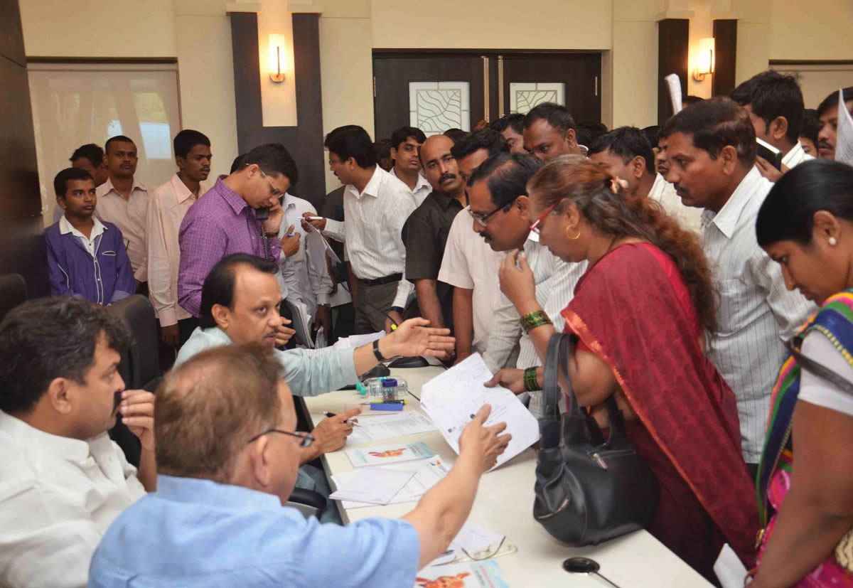 Dy Chief Minister Ajit Pawar & NCP State Working President Jitendra Awhad During Janta Darbar at NCP Bhavan.