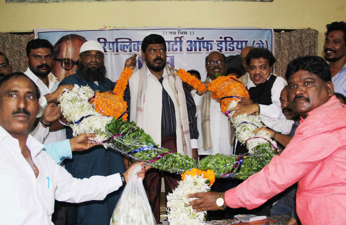 RPI Leader MP Ramdas Athawale at Newzland Hostel Goregaon.
