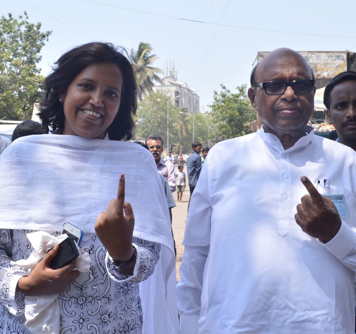 MP.Candidate Eknath Gaikwad along with his Daughter Minister Varshatai Gaikwad at Voting centre in Sion.