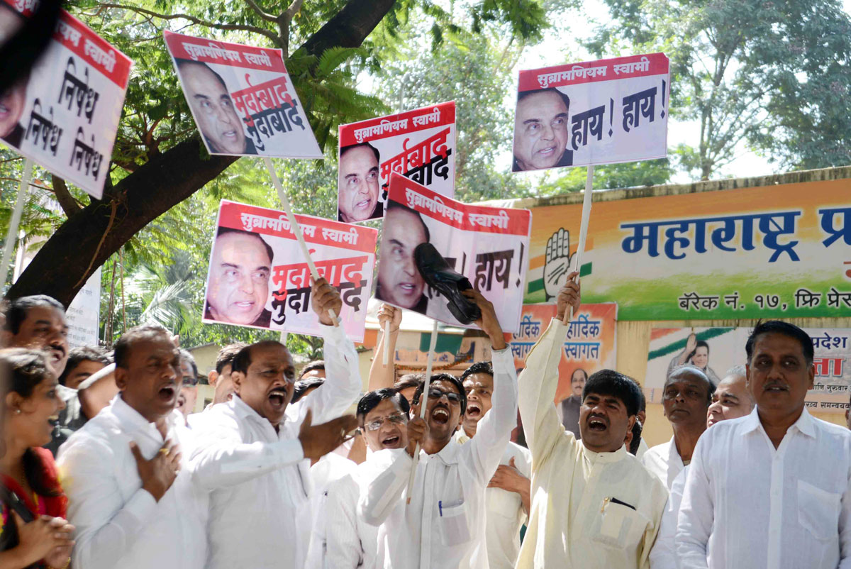 MUMBAI CONGRESS PROTEST AGANIST SUBRMANIYAM SWAMI AT GANDHI BHAVAN.