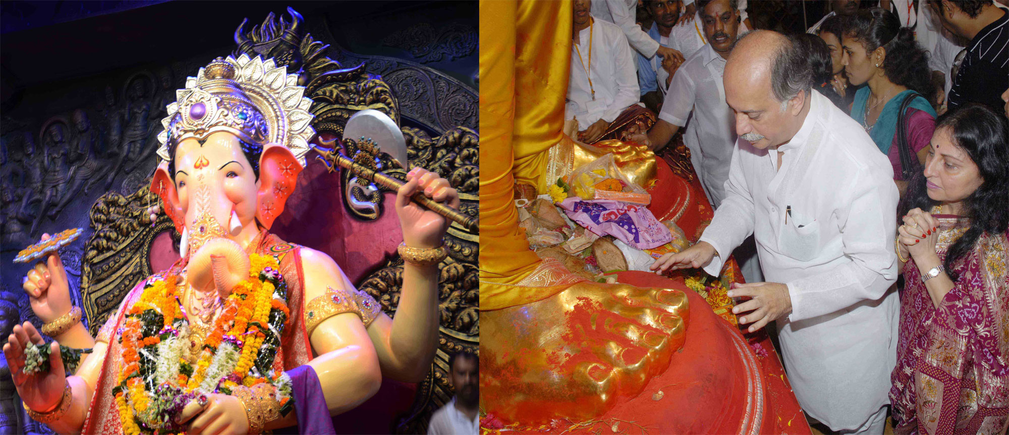 M.P. & EX.UNION MINISTER GURUDAS KAMAT WITH WIFE SMT.MARUKH KAMAT AT LALBAUGH RAJA DARSHAN ON OCCASION GANPATI FESTIVAL IN MUMBAI.