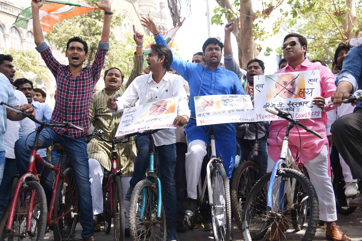 Mumbai Youth Congress Cycle Rally Protest against Petrol-Diesel Price Hike Rates.