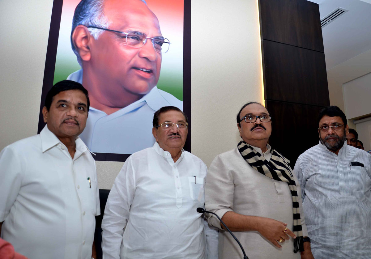 NCP STATE PRESIDENT MADHUKARRAO PICHAD,PWD MINISTER CHAGAN BHUJBAL,HOME MINISTER R.R.PATIL & MEDIA TEAM VISITED NEWLY RENOVATED NCP BHAVAN AT NARIMAN POINT.