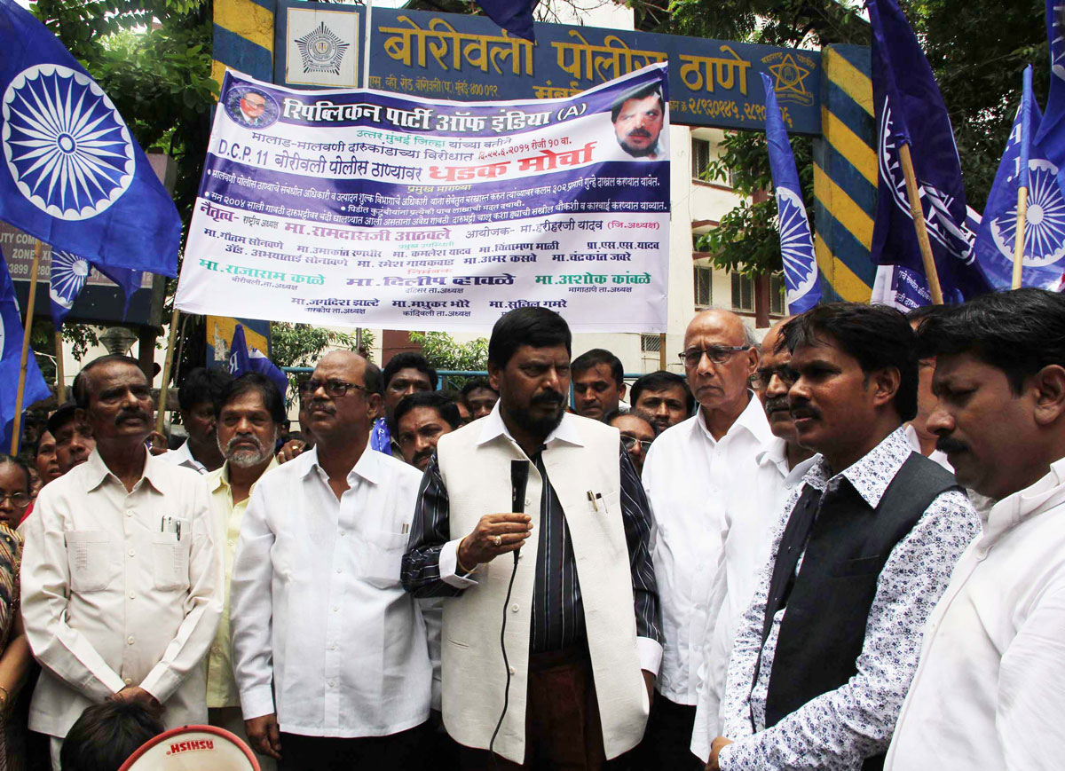 RPI Leader Ramdas Athawale Protest at DCP Office Borivali Police Station..