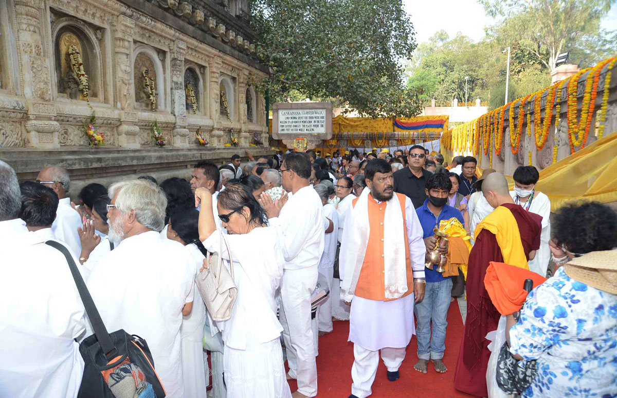 Member of Parliament Ramdas Athawale at Bodh Gaya Maharvihar at Bihar.