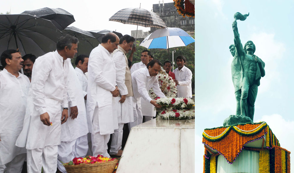 Chief Minister Pritviraj Chavan & DY CM Ajitdada Pawar is seen paying tribute to Hutatma Smarak at Fort on the occasion of Hutatma Din.