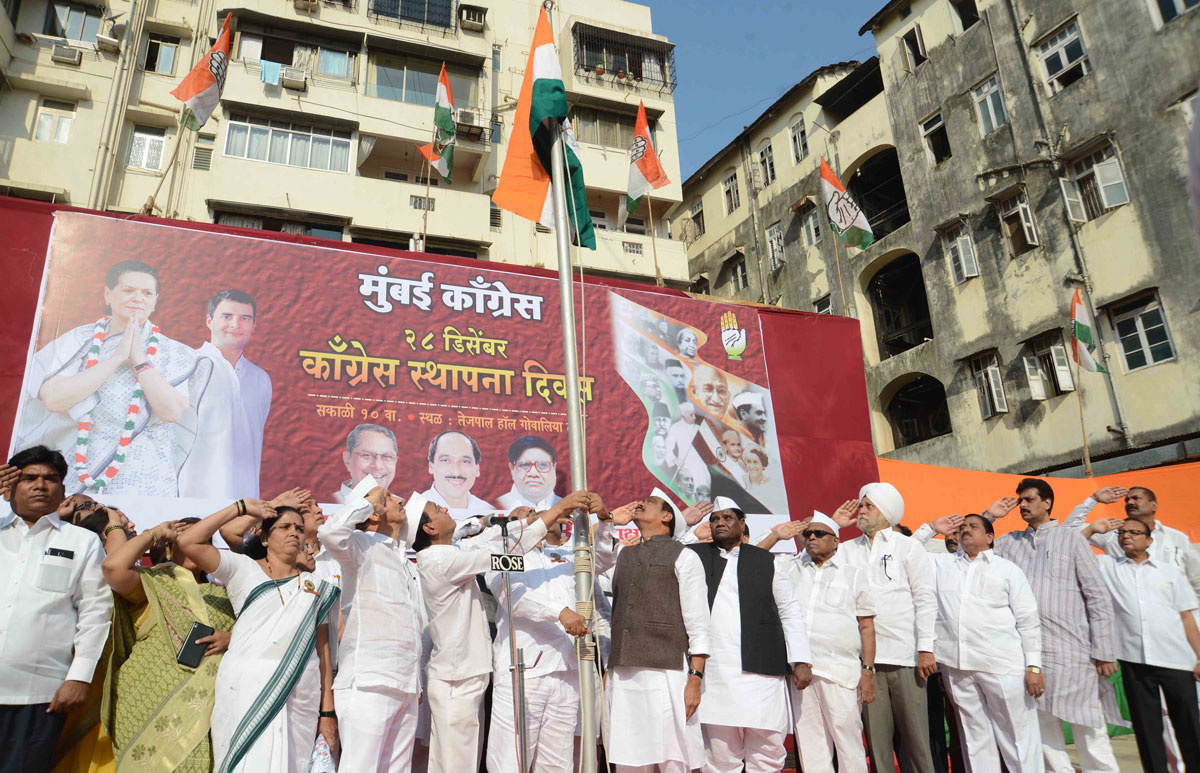 Mumbai Congress Celebrates 129th Year of Indian National Congress Foundation Day at Tejpal Hall Mumbai.