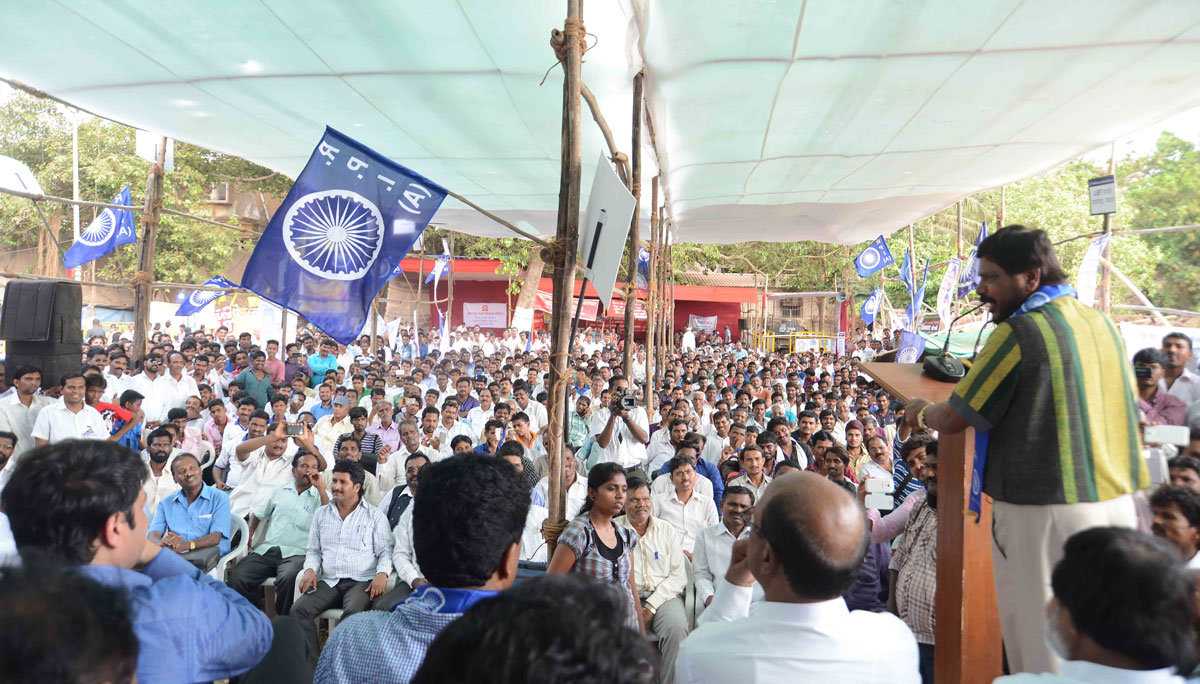 RPI Chief & MP Ramdas Athawale with RPI Team Protest at Azad Maidan.