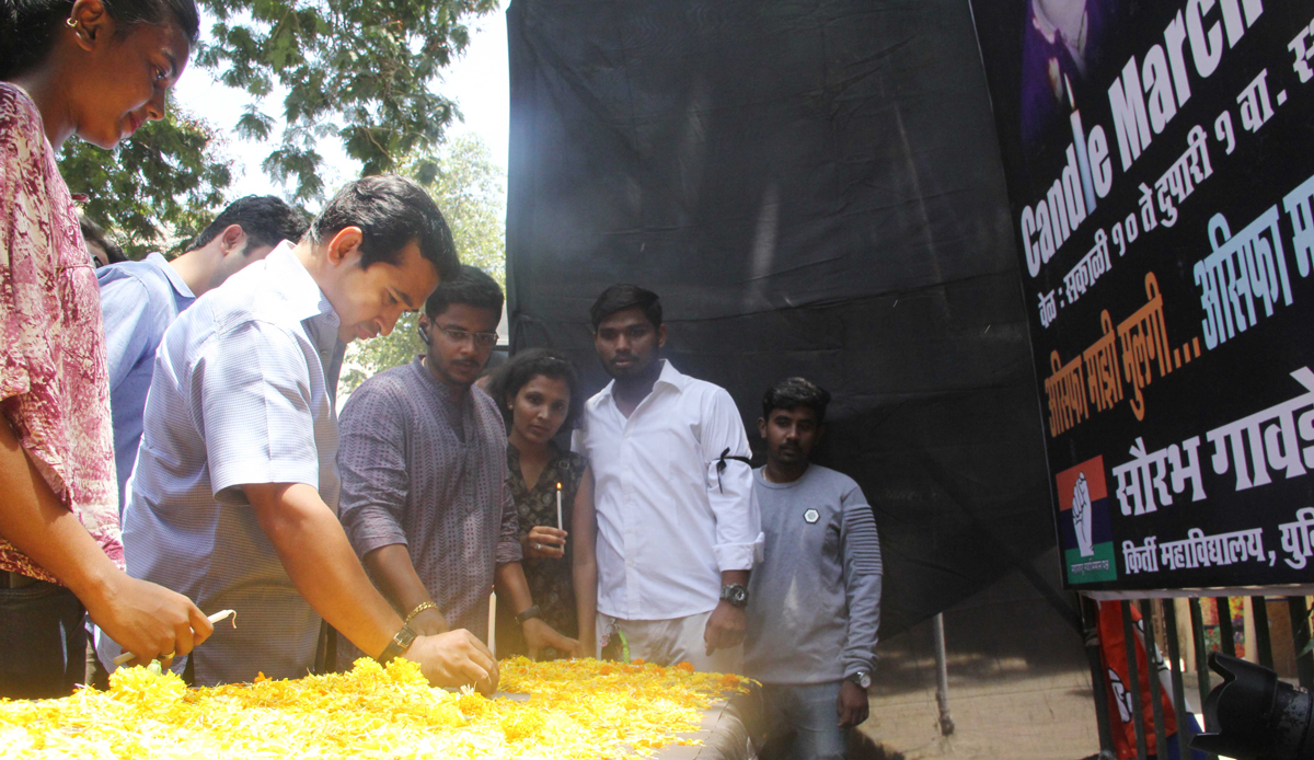 MSP Students Front Candle March JUSTICE FOR ASIFA at Kirti College in presence of MLA Nitesh Rane .