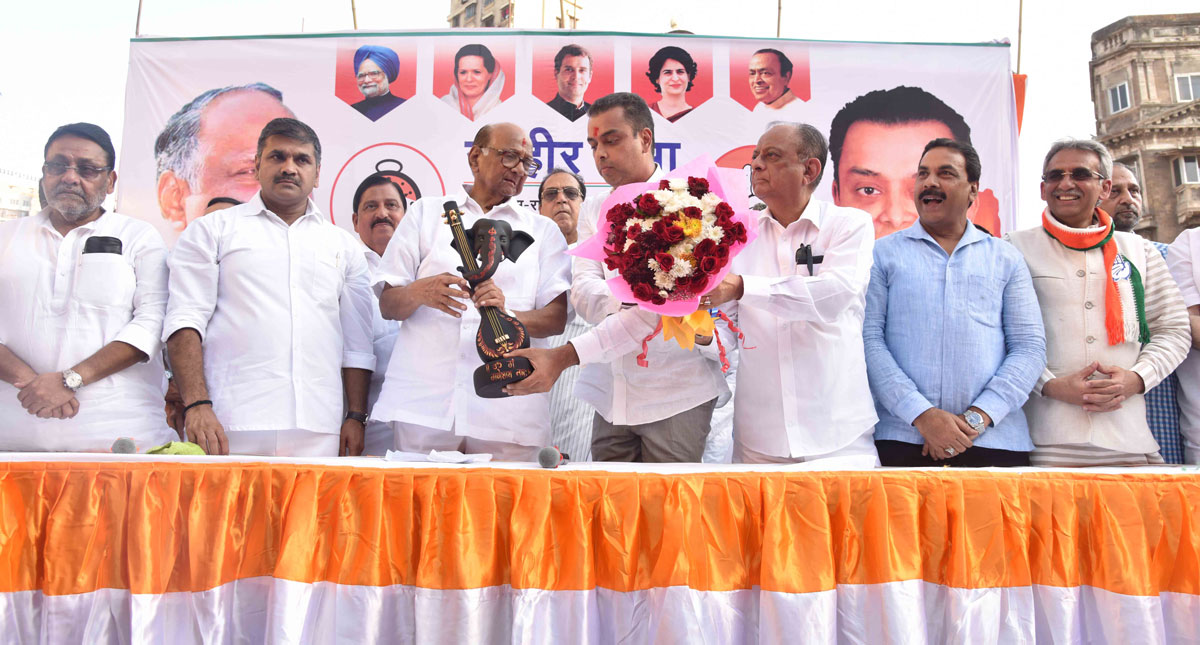 NCP Chief Sharad Pawar Inauguration Congress Candidate Milind Deora Election Office at Opp.Alankar Cinema Khetwadi.