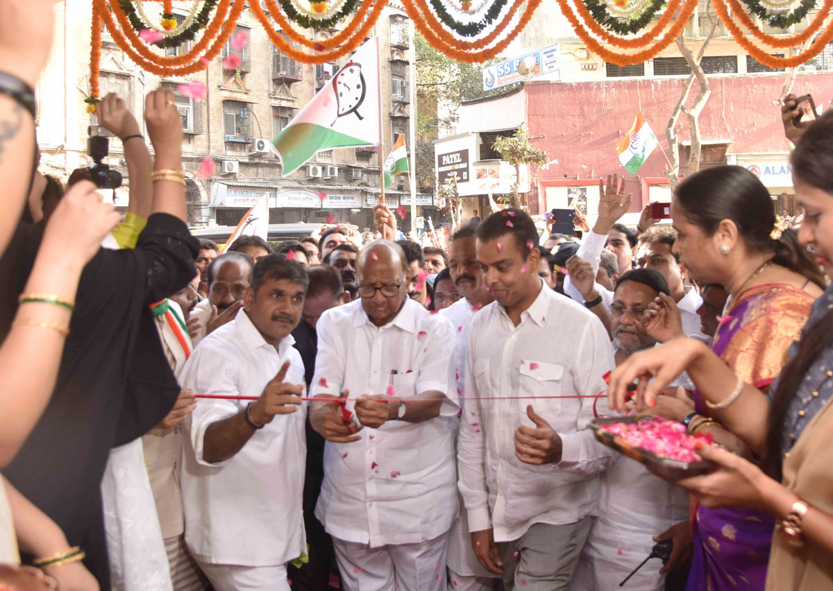 NCP Chief Sharad Pawar Inauguration Congress Candidate Milind Deora Election Office at Opp.Alankar Cinema Khetwadi.