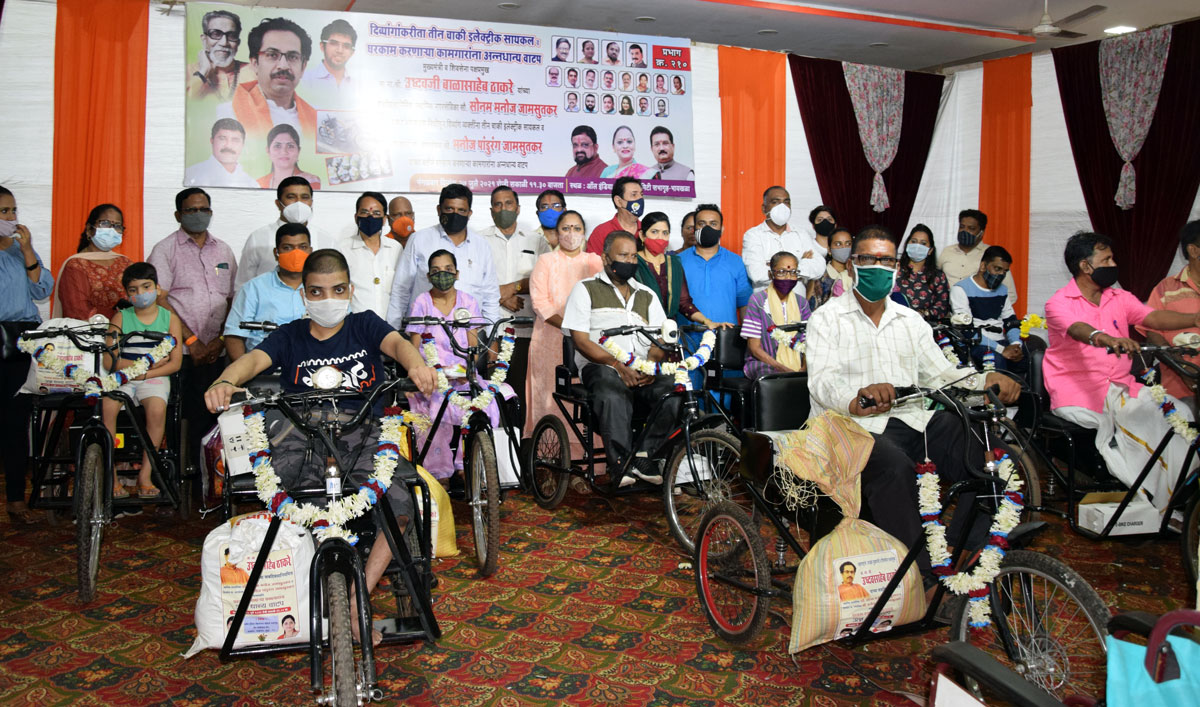 Shivsena Byculla Assembly MLA Yamini Yashwant jadhav & BMC Muncipal Councillor Sonam Manoj Jamsutkar during Free Wheel Chair Distribution to Handicaps at Khilafat House Mazagaon.