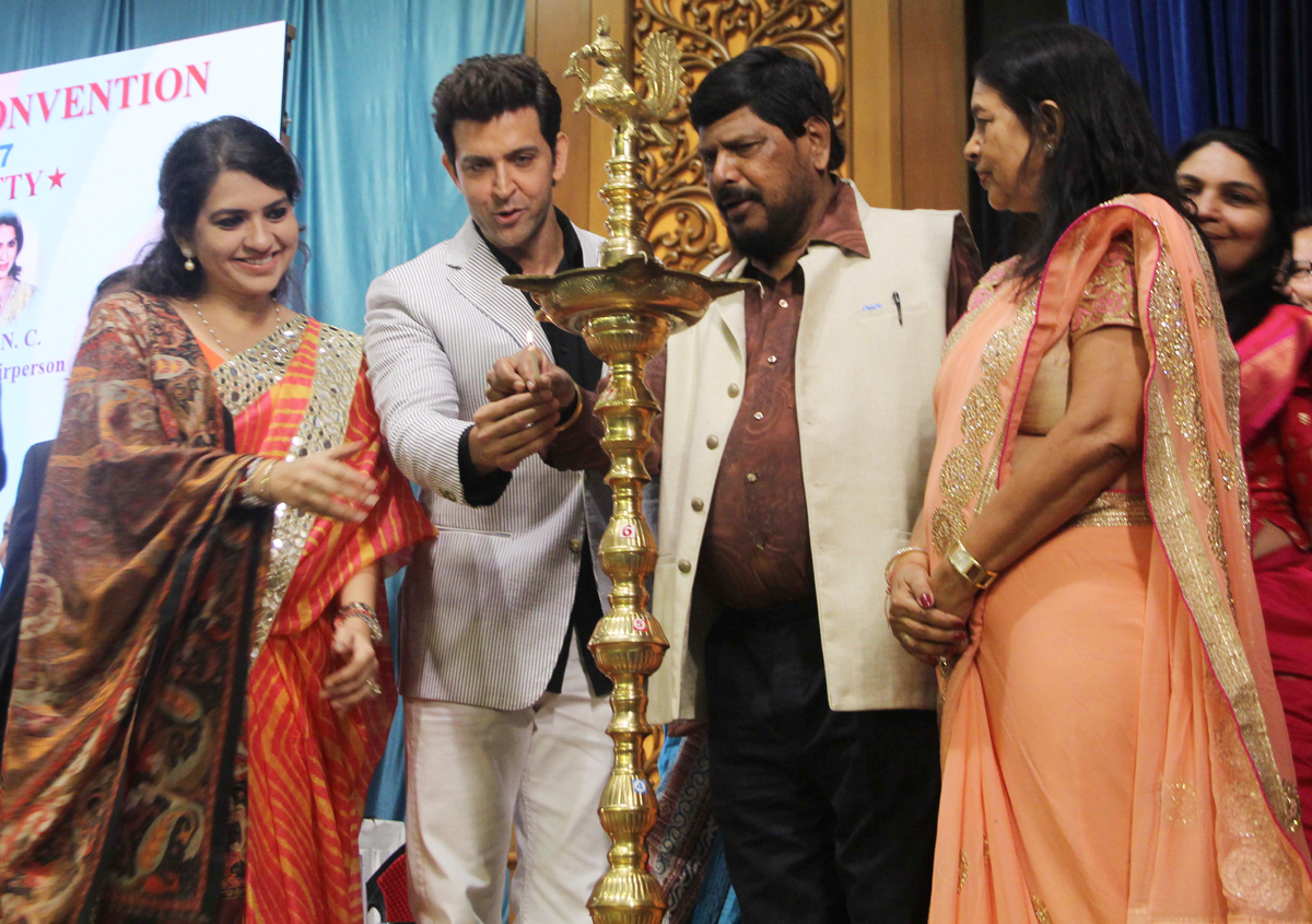 Social Justice Minister of State Ramdas Athawale,Cine Star to Hrithik Roshan & Shaina NC at during Giants International Convention at Yogi Sabhagruh Dadar.