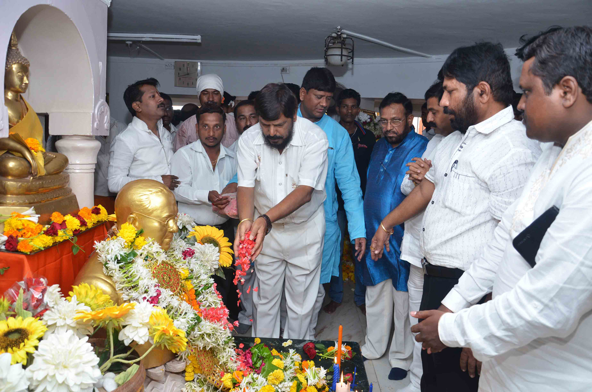 RPI PRESIDENT & EX M.P.RAMDAS ATHAWALE PAYING TRIBUTE TO BHARAT RATNA DR.BABASAHEB AMBEDKAR ON HIS BIRTH ANNIVERSARY AT CHAITYA BHOOMI DADAR.