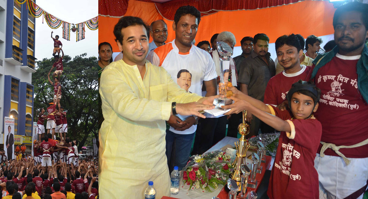 SWABHIMAAN SANGHATANA PRESIDENT NITESH NARAYANRAO RANE DURING GOVINDA FESTIVAL  IN MUMBAI.