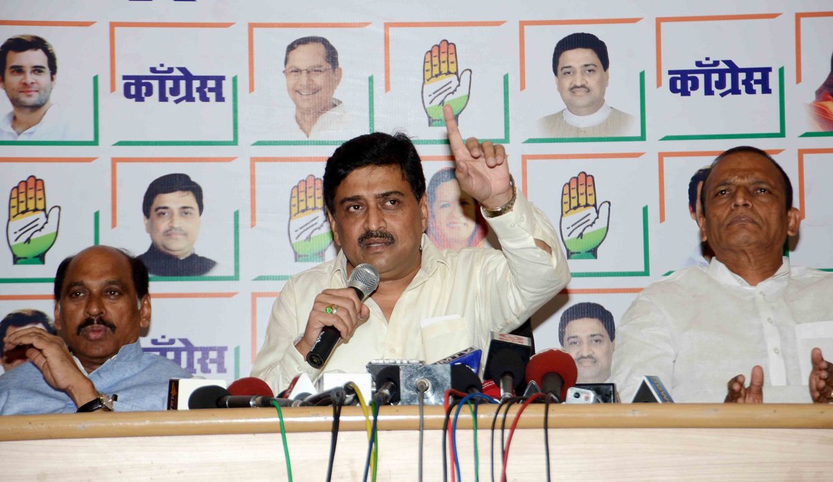 MPCC President Ashokrao Chavan During Press Conference at Gandhi Bhavan.