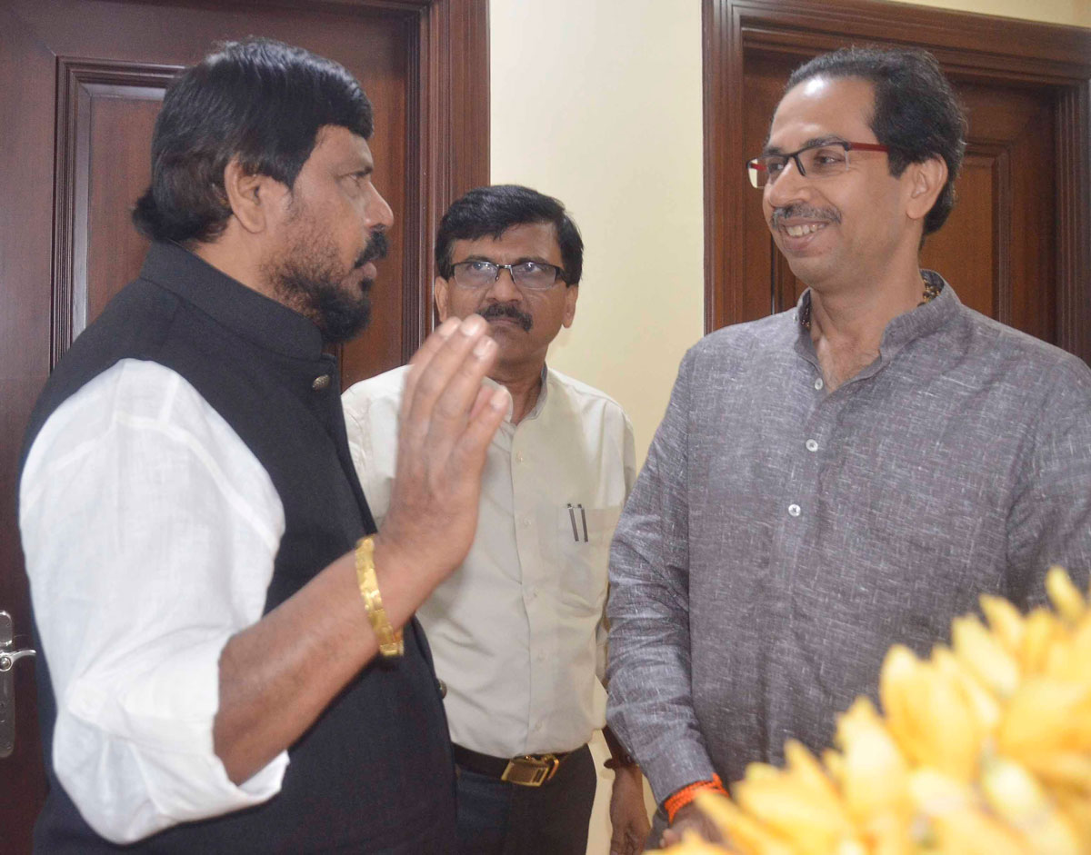 Social Justice & Empowerment MoS Ramdas Athawale Meets Shiv Sena Chief Uddhav Thackarey at Matoshri Bunglow at Kalanagar Bandra.