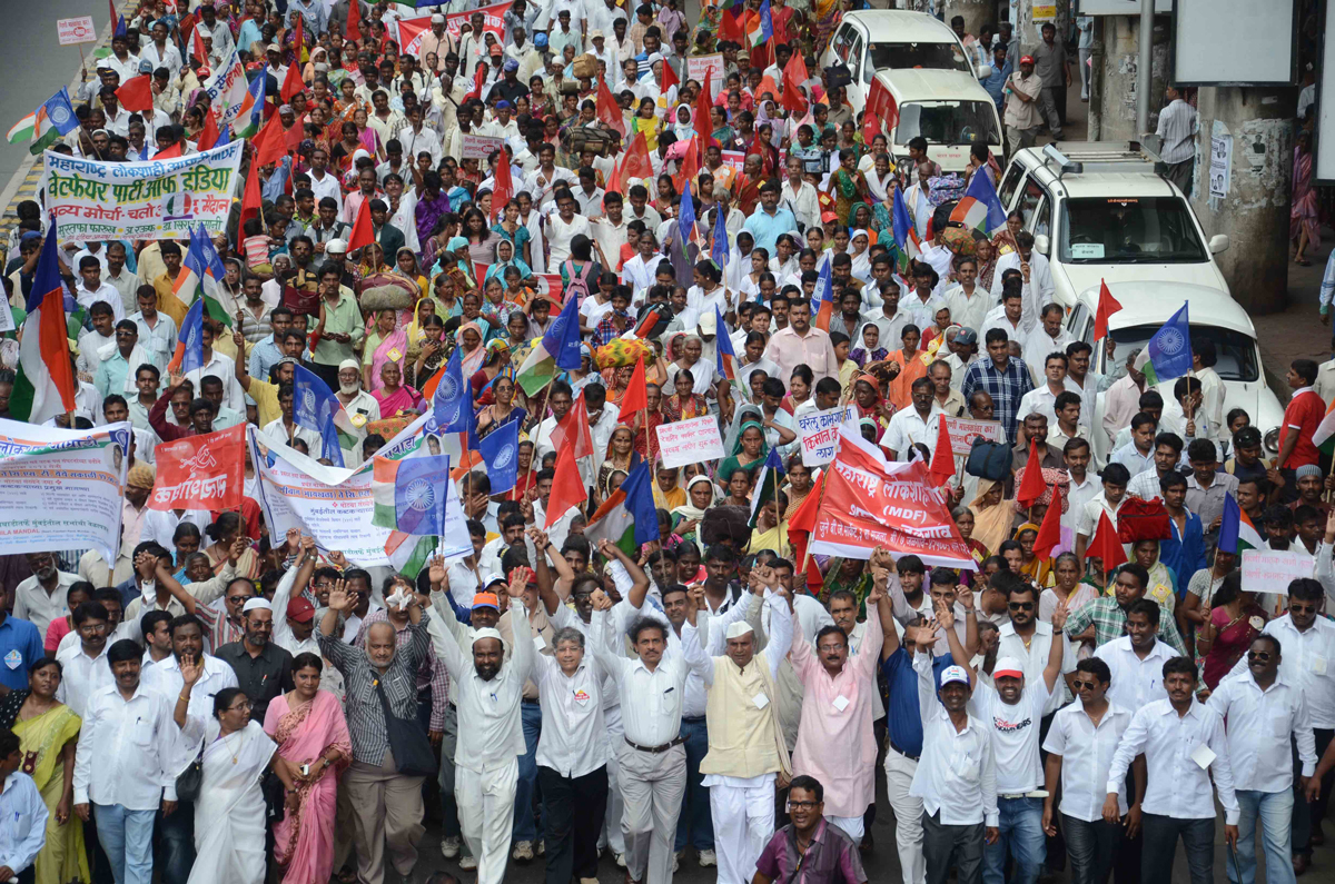 PRAKASH AMBEDKAR'S MAHARASHTRA LOKSHAHI AGHADI PROTEST RALLY IN MUMBAI.