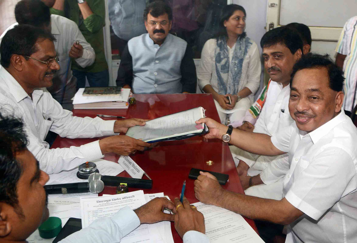 176-Bandra(E) Assembly Constituency Congress Candidate Narayanrao Rane File Nomination Form at Bandra Community Hall.
