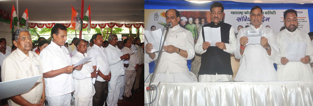 Chief Minister Pritviraj Chavan, MPCC President Manikro Thakre,Mumbai Congress  President Kripashankar Singh at Gandhi Bhavan.